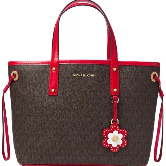 Michael Kors Red and Brown Signature Tote - Picture 1 of 8